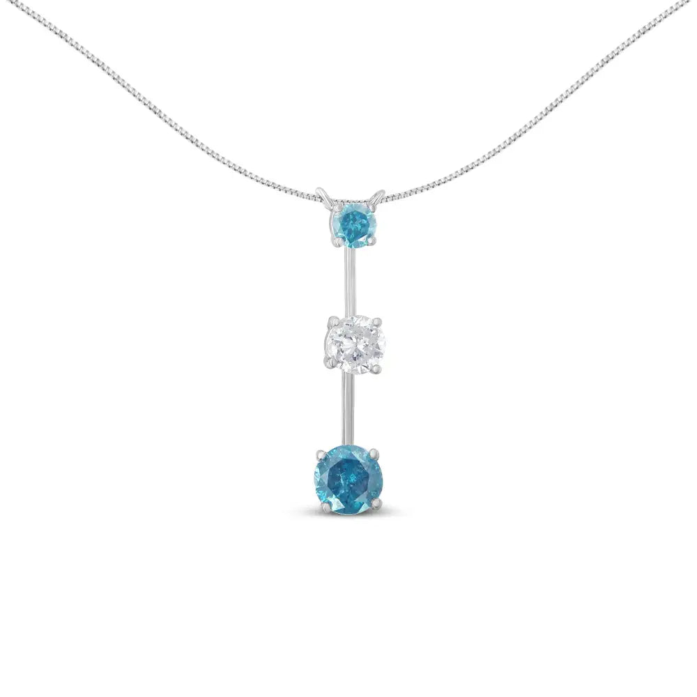 1.50 cttw blue and white diamond 14k white gold round pendant necklace bijoux-nyc direct