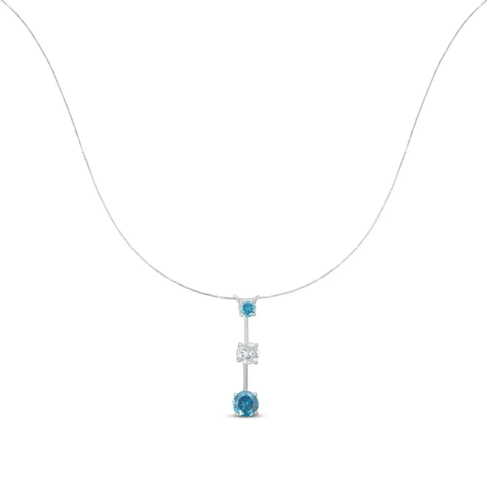 14K White Gold 1 1/2 cttw White and Treated Blue Diamond Pendant Necklace (H-I, I1-I2) - Bijoux-NYC Direct