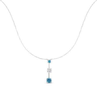 14K White Gold 1 1/2 cttw White and Treated Blue Diamond Pendant Necklace (H-I, I1-I2) - Bijoux-NYC Direct