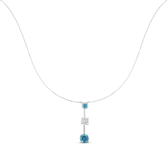 14K White Gold 1 1/2 cttw White and Treated Blue Diamond Pendant Necklace (H-I, I1-I2) - Bijoux-NYC Direct