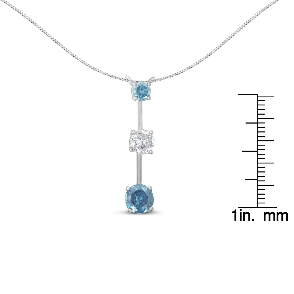 1.50 cttw blue and white diamond 14k white gold round pendant necklace bijoux-nyc direct