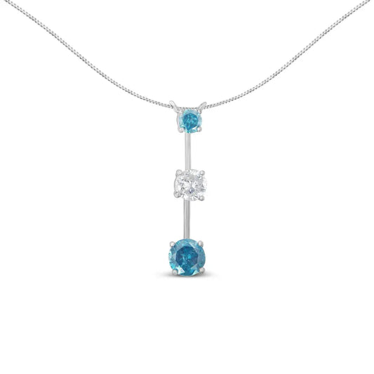 14K White Gold 1 1/2 cttw White and Treated Blue Diamond Pendant Necklace (H-I, I1-I2) - Bijoux-NYC Direct