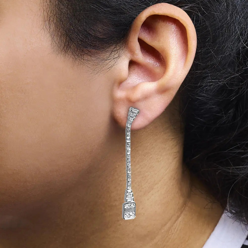 14k white gold 1 1/2 cttw baguette diamond composite mosaic 2’’ inch drop earrings (e f color vs1 vs2 clarity)
