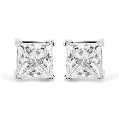 14K White Gold 1 1/2 Cttw Clarity Enhanced Princess Cut Diamond Solitaire Stud Earrings (I-J Color, I1-I2 Clarity) - Bijoux-NYC Direct