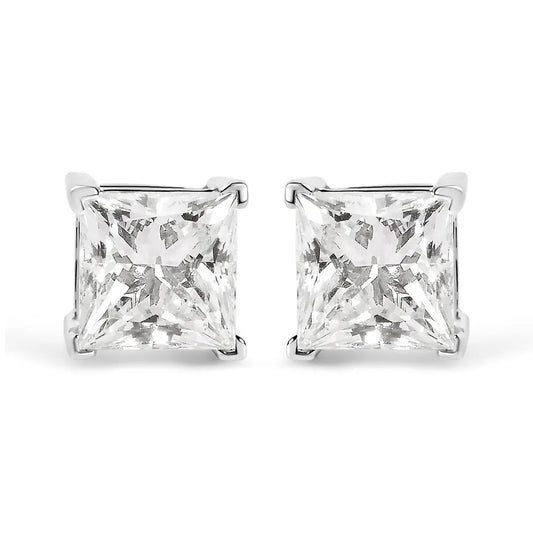 14K White Gold 1 1/2 Cttw Clarity Enhanced Princess Cut Diamond Solitaire Stud Earrings (I-J Color, I1-I2 Clarity) - Bijoux-NYC Direct