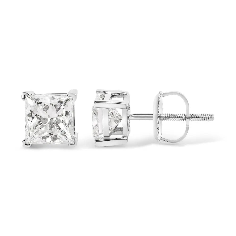 14K White Gold 1 1/2 Cttw Clarity Enhanced Princess Cut Diamond Solitaire Stud Earrings (I-J Color, I1-I2 Clarity) - Bijoux-NYC Direct