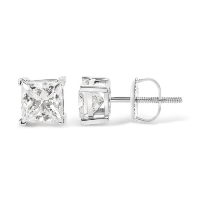 14K White Gold 1 1/2 Cttw Clarity Enhanced Princess Cut Diamond Solitaire Stud Earrings (I-J Color, I1-I2 Clarity) - Bijoux-NYC Direct