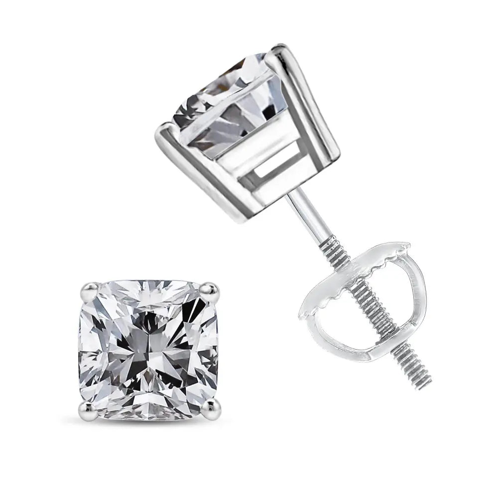 14K White Gold 1 1/2 Cttw Clarity Enhanced Princess Cut Diamond Solitaire Stud Earrings (I-J Color, I1-I2 Clarity) - Bijoux-NYC Direct