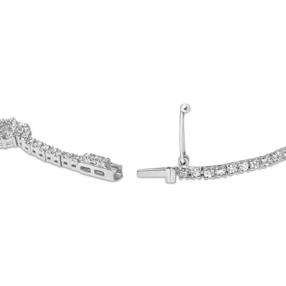 14K White Gold 1 1/2 Cttw Diamond Heart Station Strand Bracelet (H-I Color, I1-I2 Clarity) - 7.5 Inches - Bijoux-NYC Direct