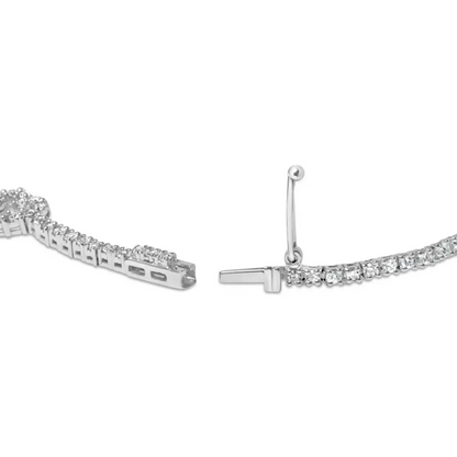 14K White Gold 1 1/2 Cttw Diamond Heart Station Strand Bracelet (H-I Color, I1-I2 Clarity) - 7.5 Inches - Bijoux-NYC Direct