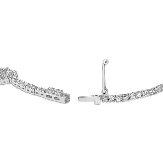 14K White Gold 1 1/2 Cttw Diamond Heart Station Strand Bracelet (H-I Color, I1-I2 Clarity) - 7.5 Inches - Bijoux-NYC Direct