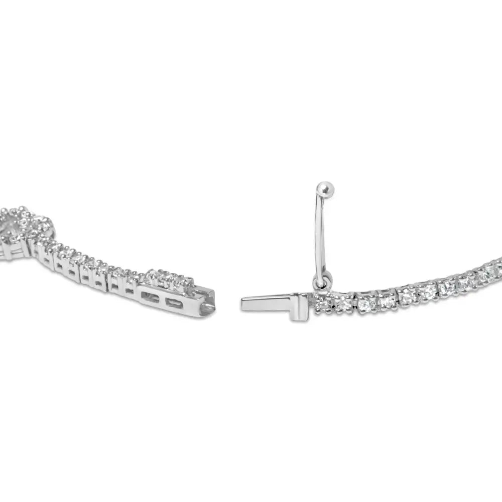 14k white gold 1 1/2 cttw diamond heart station tennis bracelet 7.5 inch bijoux-nyc direct