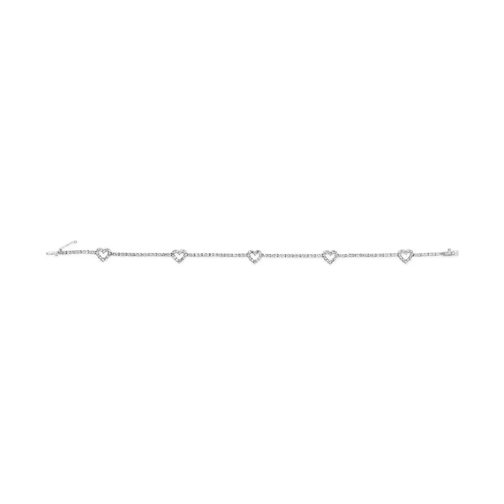 14k white gold 1 1/2 cttw diamond heart station tennis bracelet 7.5 inch bijoux-nyc direct