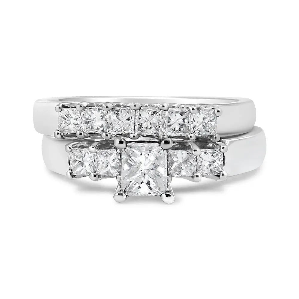 14k white gold 1 1/2 cttw five-stone princess diamond bridal ring set (h–i si2–i1) bijoux-nyc direct