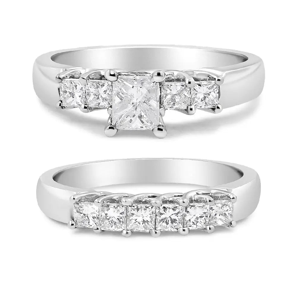 14k white gold 1 1/2 cttw five-stone princess diamond bridal ring set (h–i si2–i1) bijoux-nyc direct
