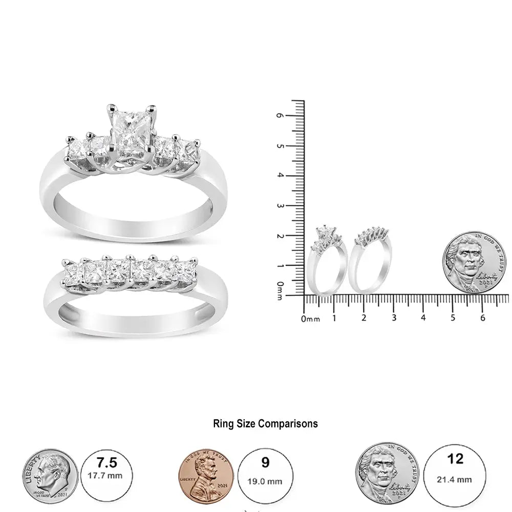 14k white gold 1 1/2 cttw five-stone princess diamond bridal ring set (h–i si2–i1) bijoux-nyc direct
