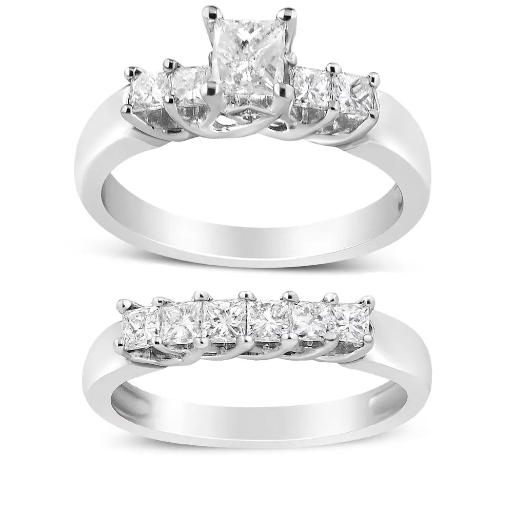 14k white gold 1 1/2 cttw five-stone princess diamond bridal ring set (h–i si2–i1) bijoux-nyc direct