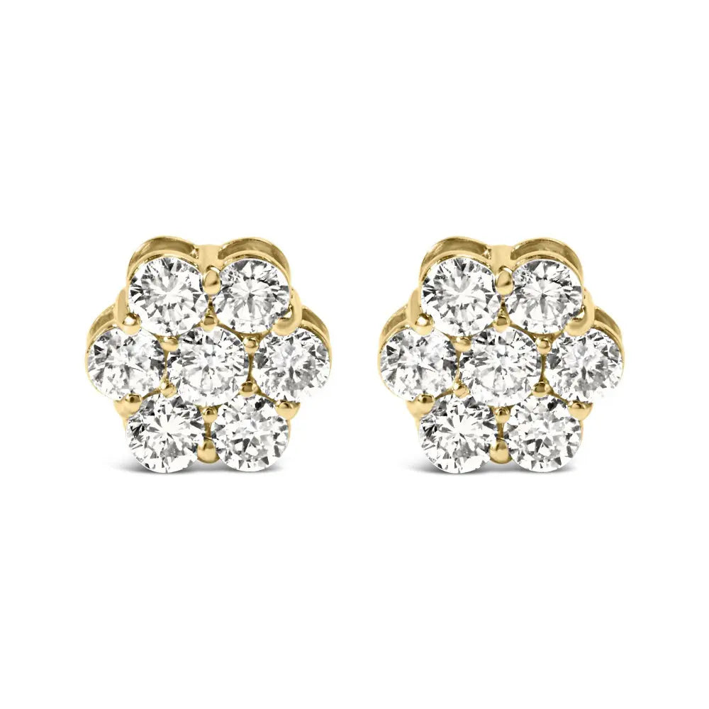 14K White Gold 1 1/2 cttw Prong Set Round-Cut Diamond Floral Cluster Stud Earrings (I-J Color, SI1-SI2 Clarity) - Bijoux-NYC Direct