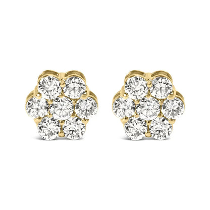 14K White Gold 1 1/2 cttw Prong Set Round-Cut Diamond Floral Cluster Stud Earrings (I-J Color, SI1-SI2 Clarity) - Bijoux-NYC Direct