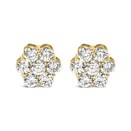 14K White Gold 1 1/2 cttw Prong Set Round-Cut Diamond Floral Cluster Stud Earrings (I-J Color, SI1-SI2 Clarity) - Bijoux-NYC Direct