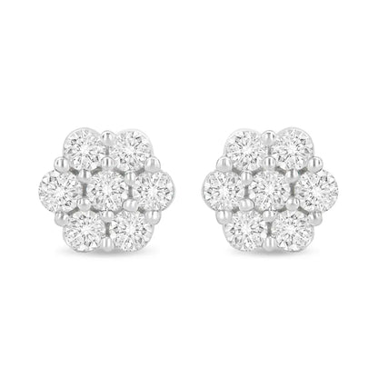 14K White Gold 1 1/2 cttw Prong Set Round-Cut Diamond Floral Cluster Stud Earrings (I-J Color, SI1-SI2 Clarity) - Bijoux-NYC Direct