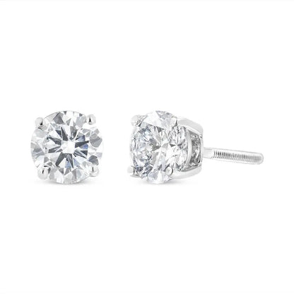 14K White Gold 1-1/2 Cttw Round Brilliant-Cut Diamond Classic 4-Prong Stud Earrings with Screw Backs (H-I Color, I1-I2 Clarity) - Bijoux-NYC Direct