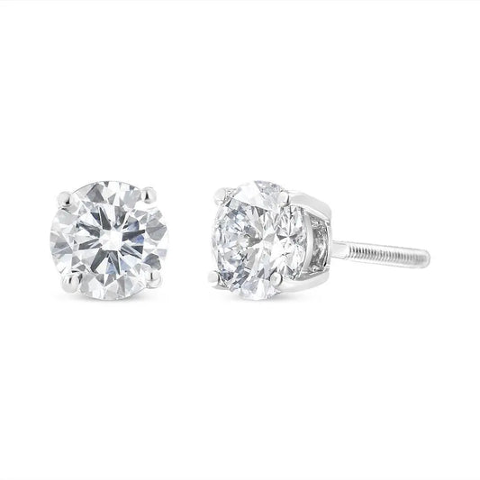 14K White Gold 1-1/2 Cttw Round Brilliant-Cut Near Colorless Diamond Classic 4-Prong Stud Earrings with Screw Backs (H-I Color, SI1-SI2 Clarity) - Bijoux-NYC Direct