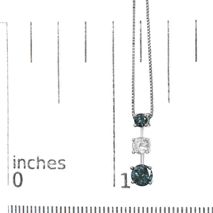 14k white gold 1 1/2 cttw treated blue and diamond 3 stone 18’’ pendant necklace (blue/h i color i1 i2 clarity)