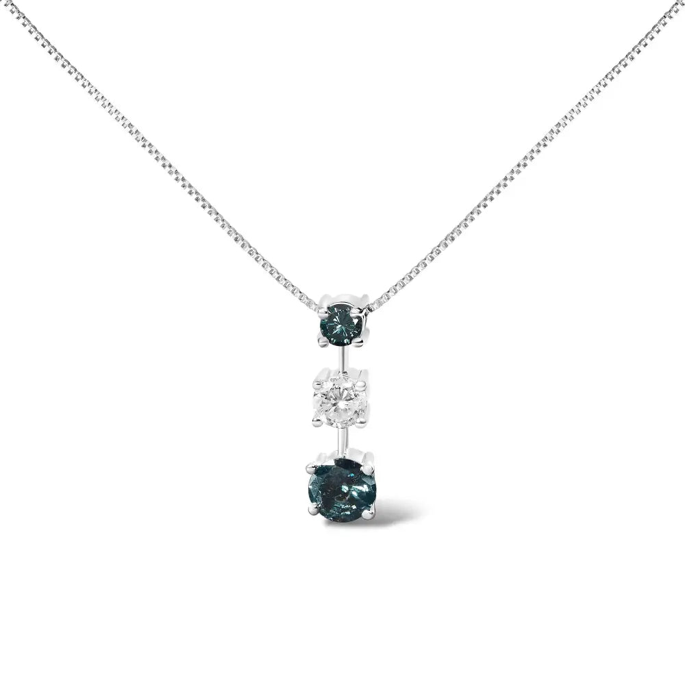 Blue and white diamond three stone necklace in 14k white gold 1.50 cttw bijoux-nyc direct