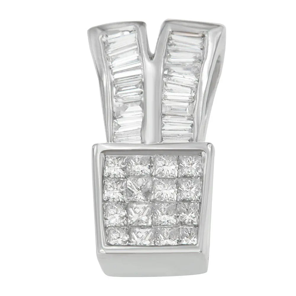14K White Gold 1 1/3 cttw Princess and Baguette Cut Diamond Sparkling Shapes Pendant Necklace (H-I, SI1-SI2) - Bijoux-NYC Direct