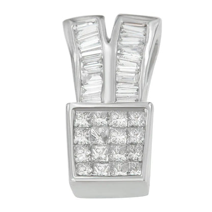 14K White Gold 1 1/3 cttw Princess and Baguette Cut Diamond Sparkling Shapes Pendant Necklace (H-I, SI1-SI2) - Bijoux-NYC Direct