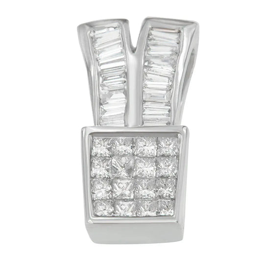 14K White Gold 1 1/3 cttw Princess and Baguette Cut Diamond Sparkling Shapes Pendant Necklace (H-I, SI1-SI2) - Bijoux-NYC Direct