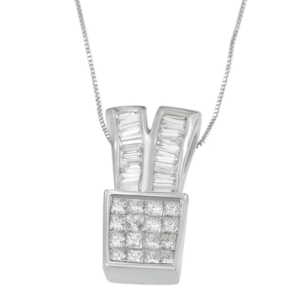 14k white gold 1 1/3 cttw princess and baguette diamond shapes pendant bijoux-nyc direct