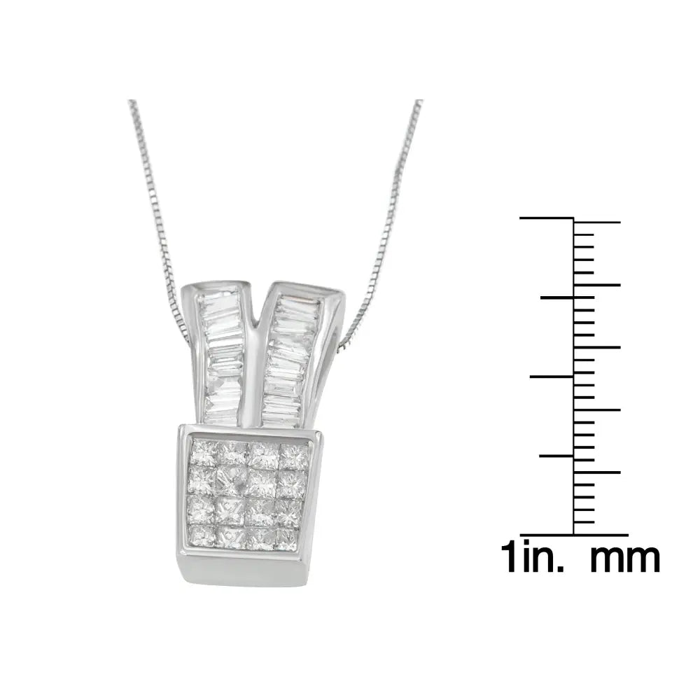 14k white gold 1 1/3 cttw princess and baguette diamond shapes pendant bijoux-nyc direct