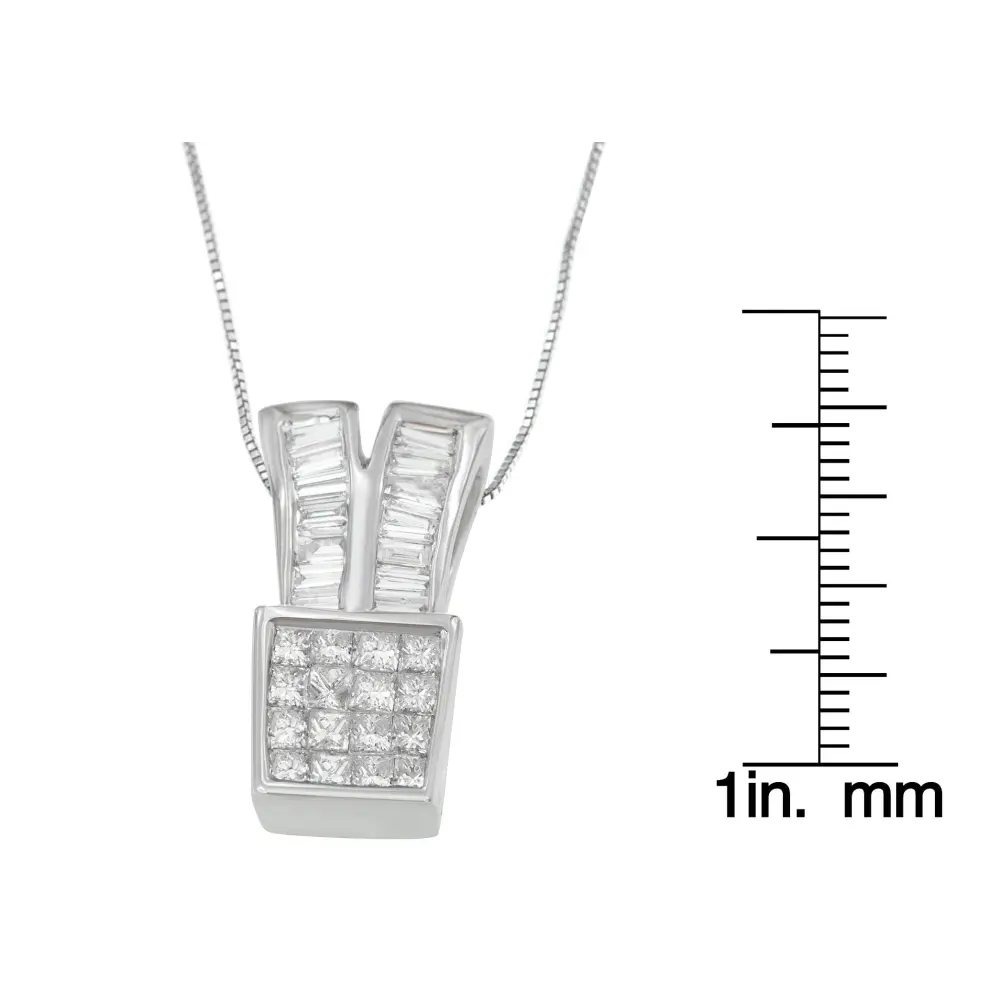 14K White Gold 1 1/3 cttw Princess and Baguette Cut Diamond Sparkling Shapes Pendant Necklace (H-I, SI1-SI2) - Bijoux-NYC Direct