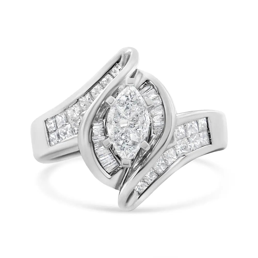 14k white gold 1 1/4 cttw marquise-style diamond engagement ring bijoux-nyc direct
