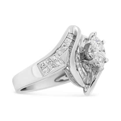 14K White Gold 1 1/4 Cttw Pie, Baguette and Princess cut Diamond Marquise Shape Engagement Cocktail Ring (H-I Color, SI2-I1 Clarity) - Bijoux-NYC Direct