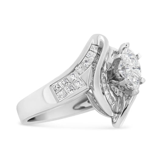 14K White Gold 1 1/4 Cttw Pie, Baguette and Princess cut Diamond Marquise Shape Engagement Cocktail Ring (H-I Color, SI2-I1 Clarity) - Bijoux-NYC Direct