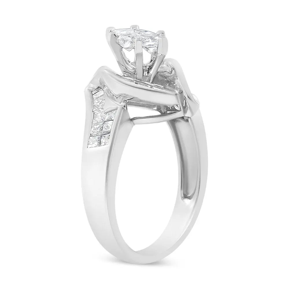 14K White Gold 1 1/4 Cttw Pie, Baguette and Princess cut Diamond Marquise Shape Engagement Cocktail Ring (H-I Color, SI2-I1 Clarity) - Bijoux-NYC Direct