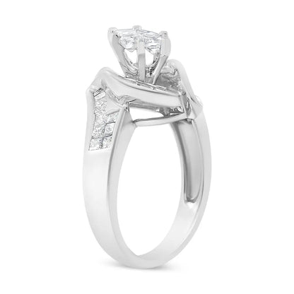 14K White Gold 1 1/4 Cttw Pie, Baguette and Princess cut Diamond Marquise Shape Engagement Cocktail Ring (H-I Color, SI2-I1 Clarity) - Bijoux-NYC Direct