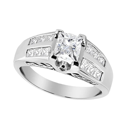 14K White Gold 1 1/4 Cttw Princess Cut Diamond Channel Set Engagement Ring (H-I Color, SI1-SI2 Clarity) - Bijoux-NYC Direct