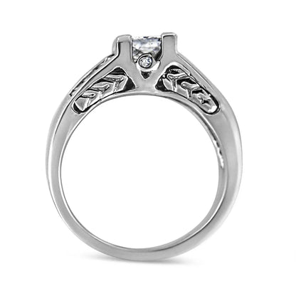 14K White Gold 1 1/4 Cttw Princess Cut Diamond Channel Set Engagement Ring (H-I Color, SI1-SI2 Clarity) - Bijoux-NYC Direct