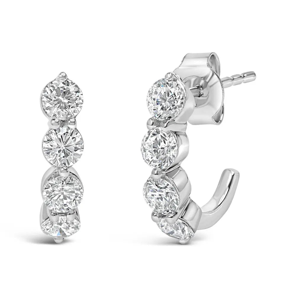 14K White Gold 1 1/4 Cttw Round Lab Grown Diamonds 5 Stone Open Hoop Stud Earrings (F-G Color, VS1-VS2 Clarity) - Bijoux-NYC Direct