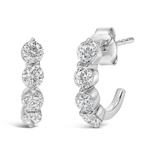 14K White Gold 1 1/4 Cttw Round Lab Grown Diamonds 5 Stone Open Hoop Stud Earrings (F-G Color, VS1-VS2 Clarity) - Bijoux-NYC Direct