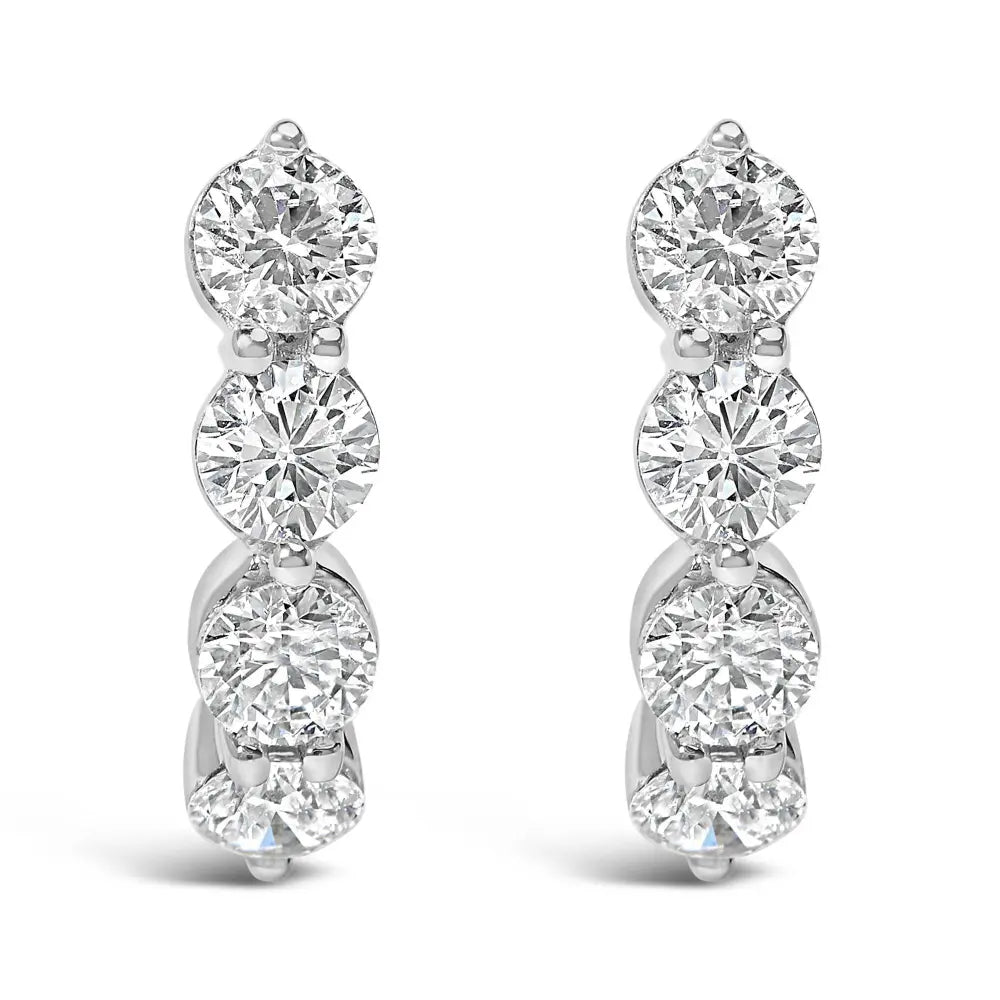 14K White Gold 1 1/4 Cttw Round Lab Grown Diamonds 5 Stone Open Hoop Stud Earrings (F-G Color, VS1-VS2 Clarity) - Bijoux-NYC Direct