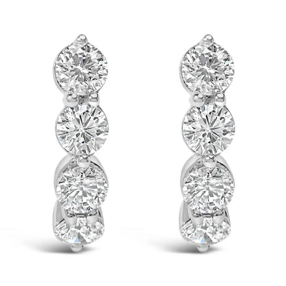 14K White Gold 1 1/4 Cttw Round Lab Grown Diamonds 5 Stone Open Hoop Stud Earrings (F-G Color, VS1-VS2 Clarity) - Bijoux-NYC Direct