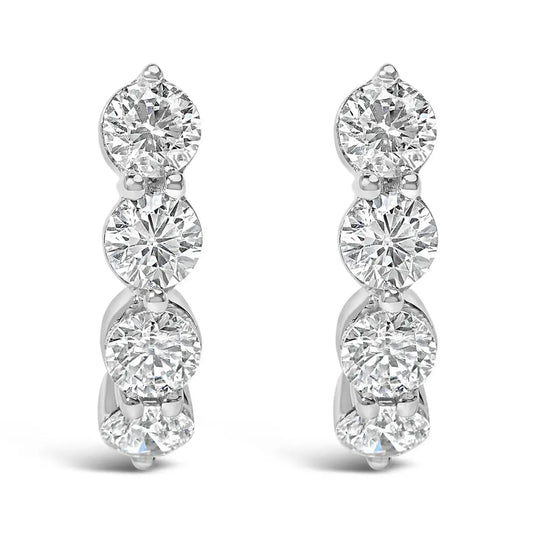 14K White Gold 1 1/4 Cttw Round Lab Grown Diamonds 5 Stone Open Hoop Stud Earrings (F-G Color, VS1-VS2 Clarity) - Bijoux-NYC Direct