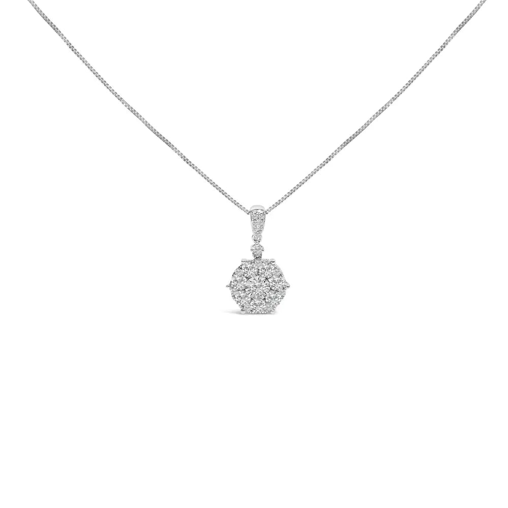 14k white gold 1 1/5 cttw diamond composite cluster pendant necklace (f g color vs2 si1 clarity) 18’’ inches