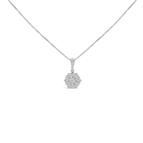 1.20 carat diamond cluster pendant necklace in 14k white gold 18 inch bijoux-nyc direct