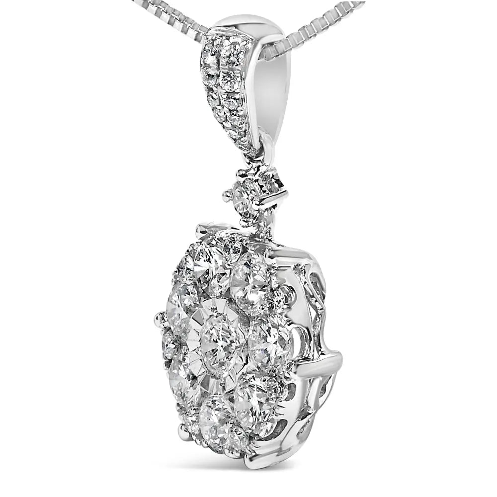 14k white gold 1 1/5 cttw diamond composite cluster pendant necklace (f g color vs2 si1 clarity) 18’’ inches